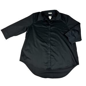 Chico’s 3 (XL-16) Women’s Black Top Shirt No-Iron 3/4 Sleeve Front button